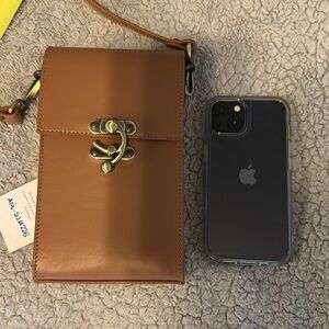 Tan Leather Crossbody Bag with Gold Hardware; NWT